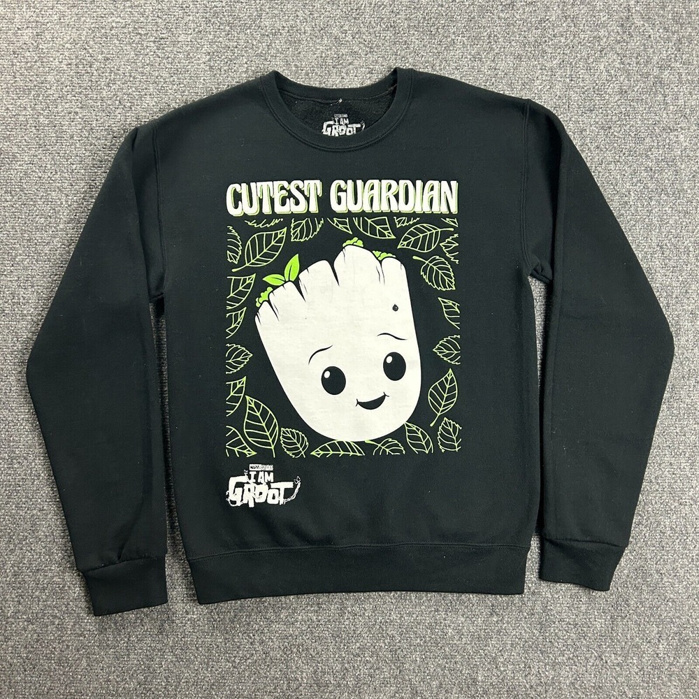 Marvel I Am Groot Sweatshirt Adults Medium Black Crew Neck Pullover Graphic Mens